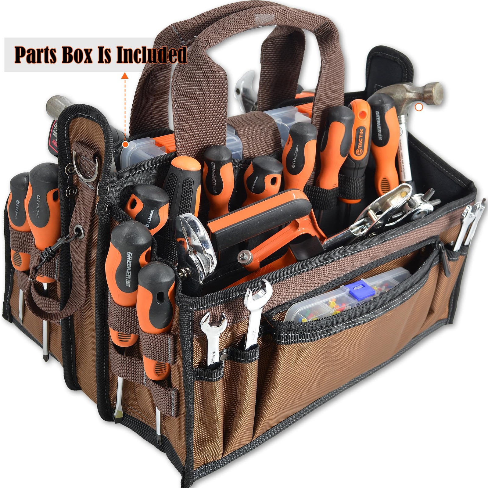 WELKINLAND 20-Pockets Tool Tote Bag, 16″ Electrician Tool Bag, Open-Top Tool …