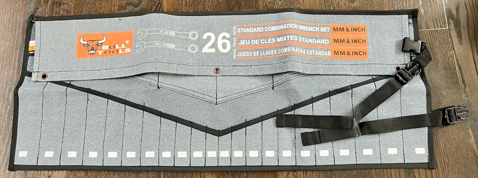 Tool Roll Organizer 26 Pockets for Wrenches, Metric & SAE Durable Cotton Canvas