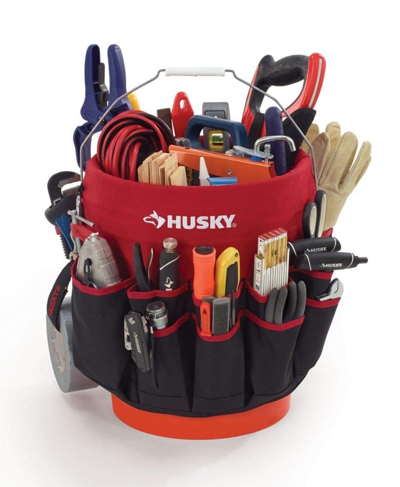 Husky Bucket Jockey Red and Black Tool Organizer Fits 5 Gallon Buckets 30 Poc…