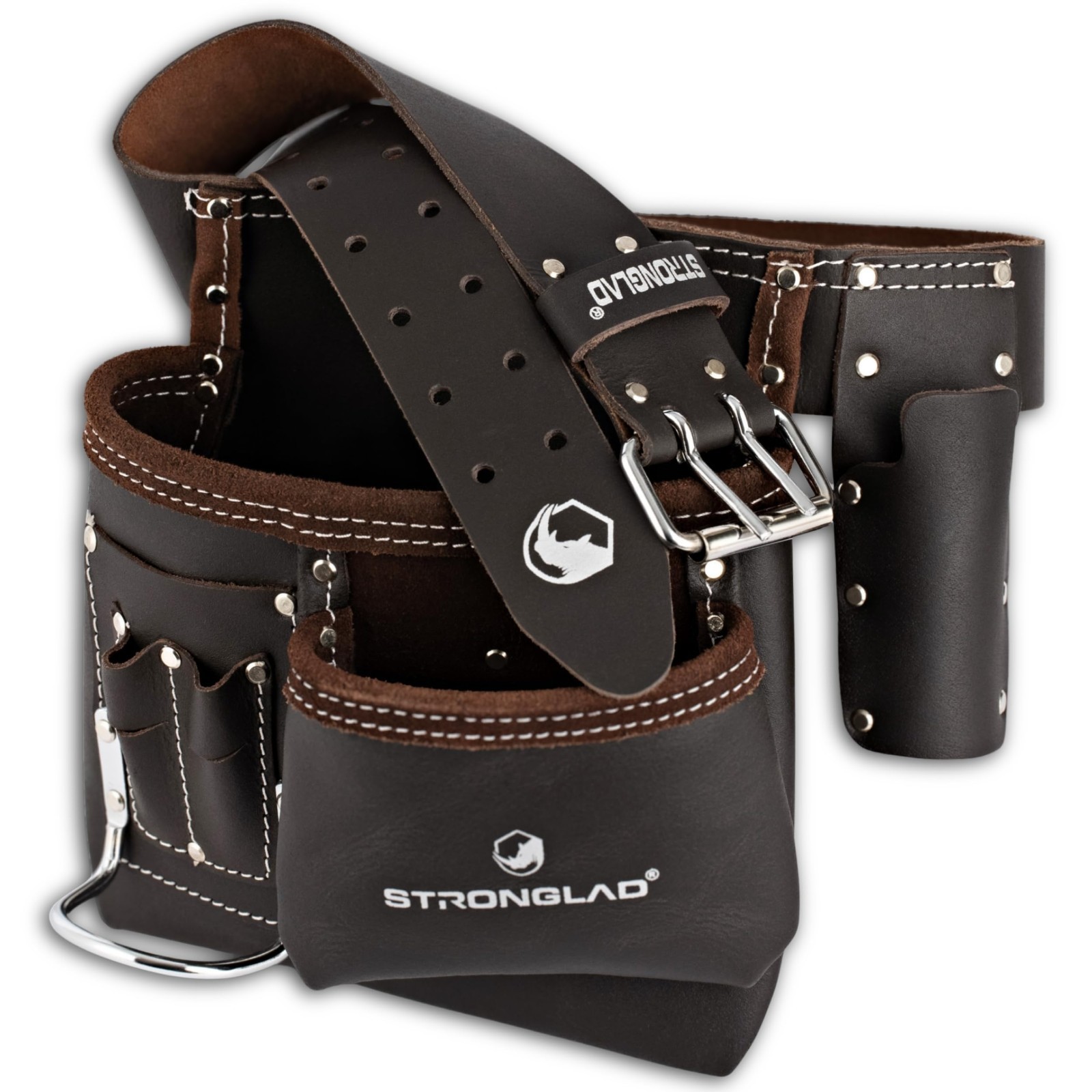 6-Pocket Leather Tool Belt – Adjustable 29-46″ Utility Pouch for Carpenters, Ele