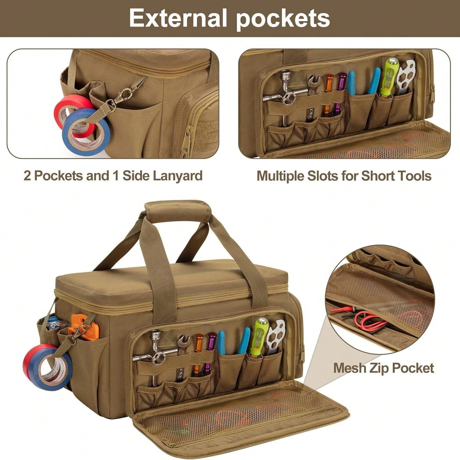 Multi-Function Tool Storage Bag Khaki Tool Organizer Bag EDC Shooting Range Bag