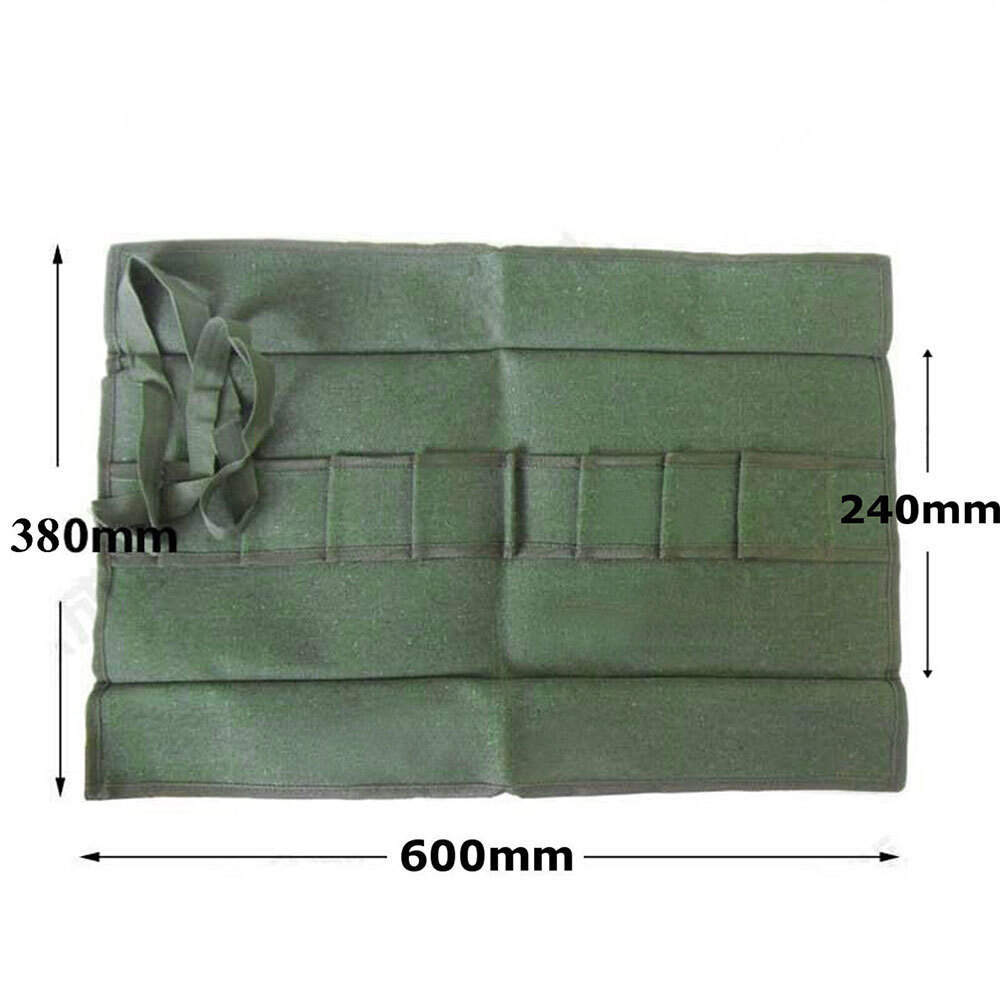 10Pockets Canvas Spanner Wrench Tool Roll Up storage bag Organizer Pouches Case~