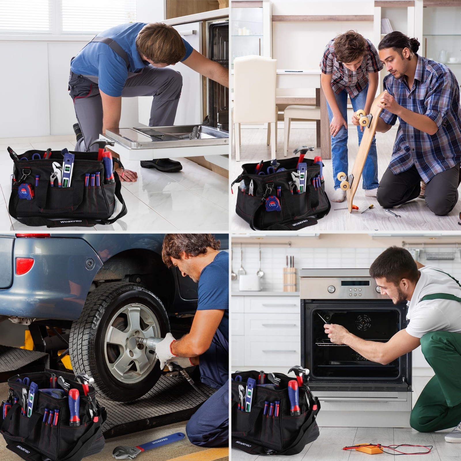 16″ Wide Mouth Tool Storage Bag with Waterproof Base, Heavy-Duty Organizer, Dura