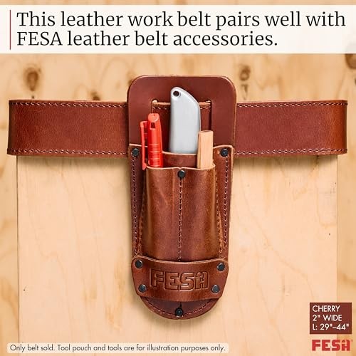 Men’s Leather Tool Belt – Handcrafted Top Grain Leather Cherry – 2″ Wide – L