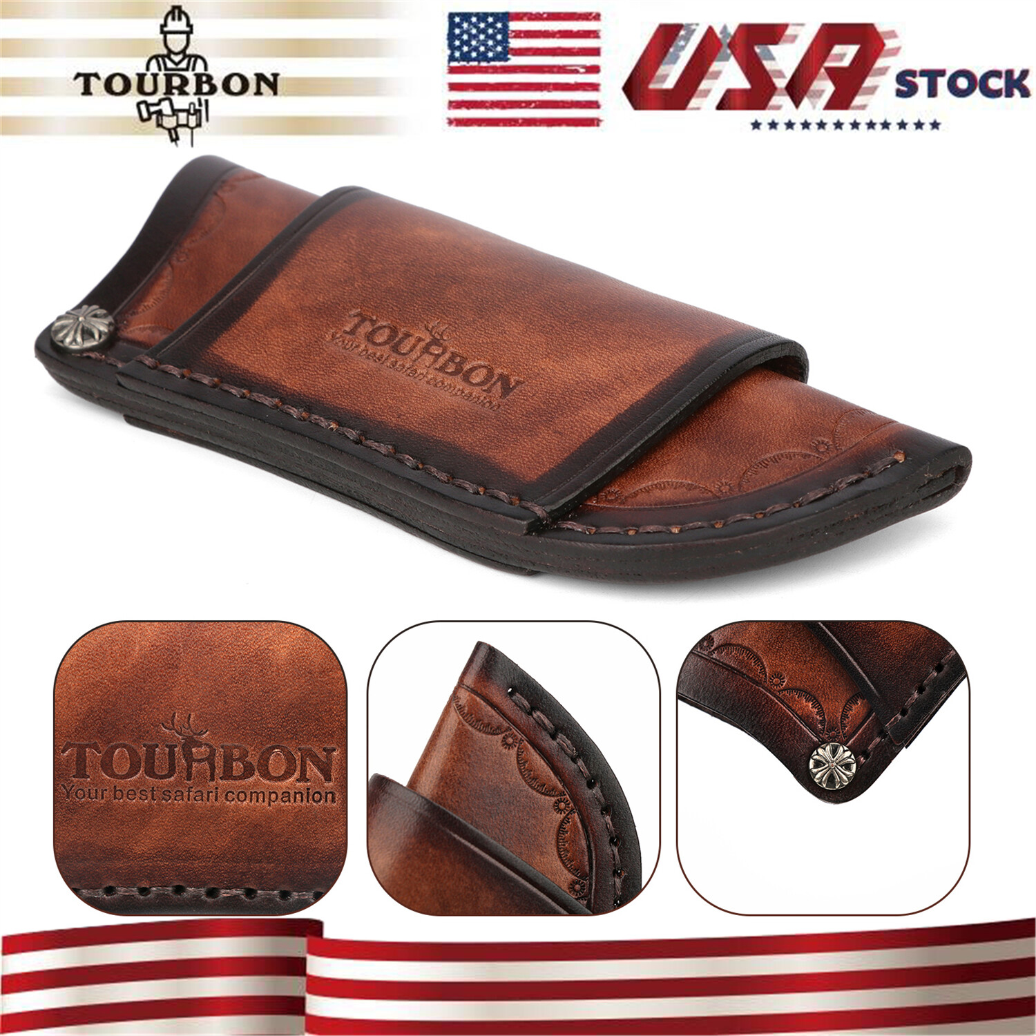TOURBON Leather Knife Sheath 4″ Fixed Blade Cover Pocket Knives Carry Belt Pouch