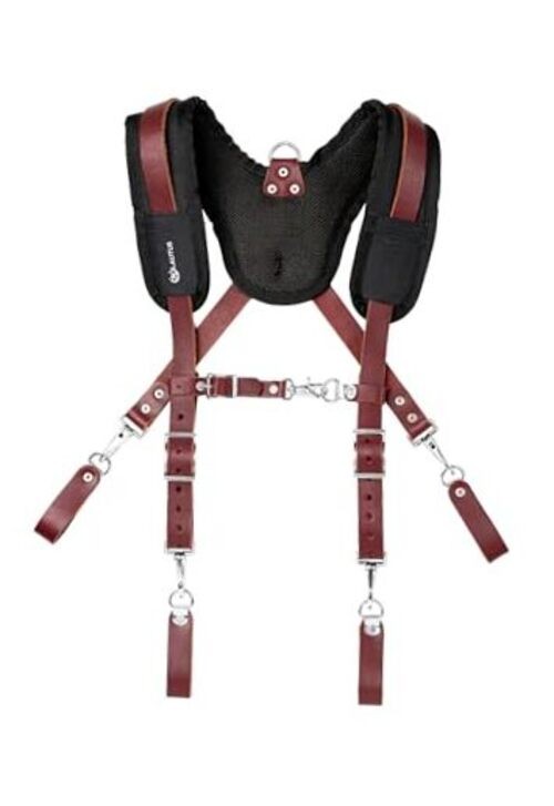 Leather Padded Tool Belt Suspenders w/Chest Strap| Pencil Sleeve| Comfortable