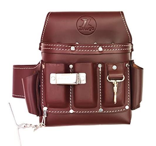 6 Pocket Leather Electrician Tool Pouch Cherry