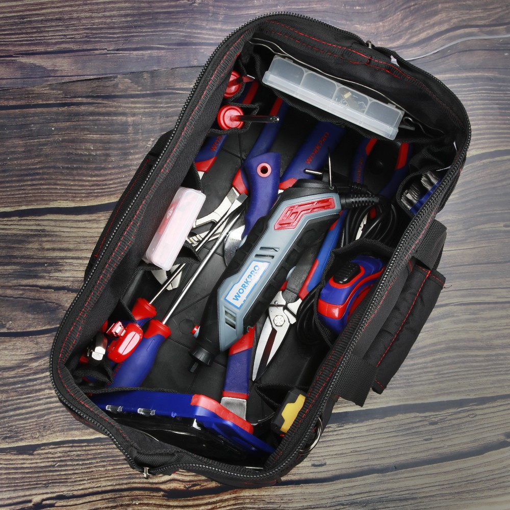 WORKPRO 16″ Close Top Wide Mouth Tool Storage Bag Tote w/Water Proof Rubber Base