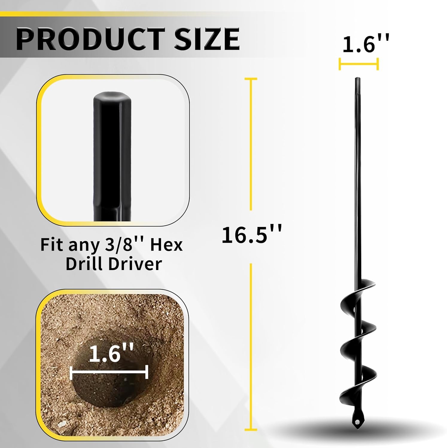 Cordless Drill Auger 1.6×16.5 Inch Plant Bulb Planter Tool 3/8 Hex