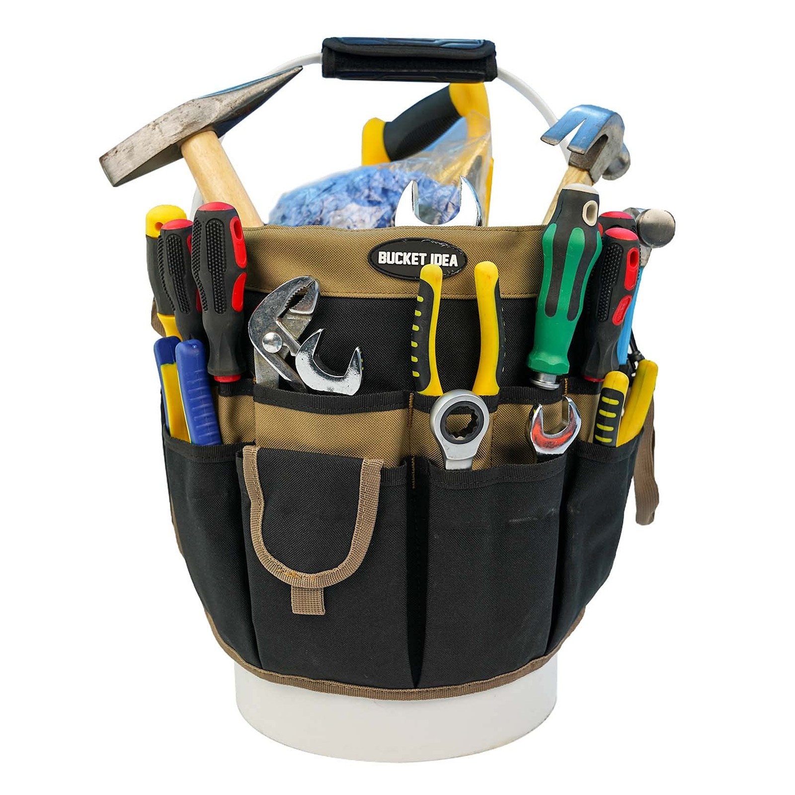 Bucket Tool Organizer With 35 Pockets Fits to 3.5-5 Gallon Bucket (Khaki)