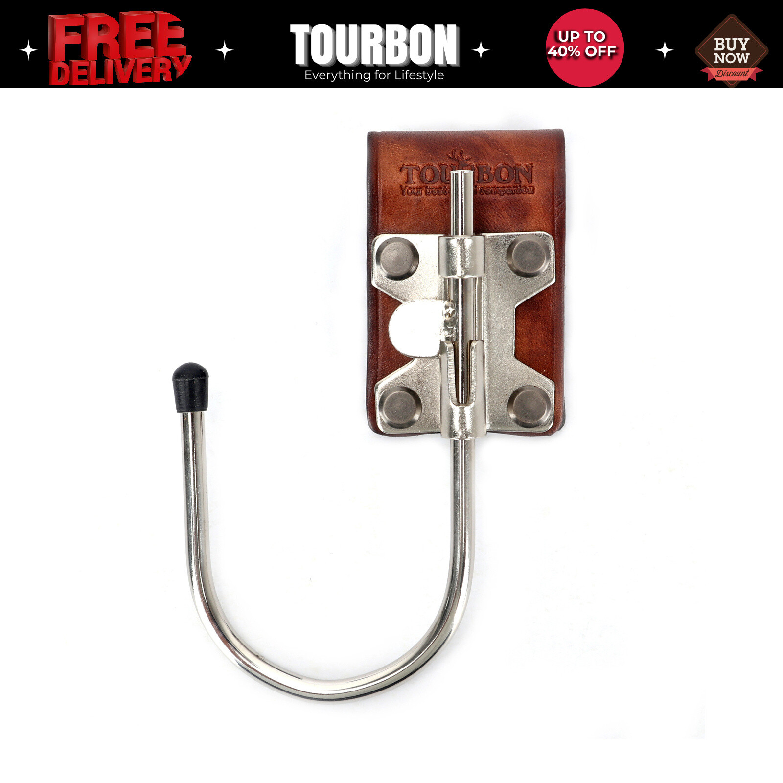 TOURBON Leather Steel Tool J Hook Belt Holster Trowel Hanger Power Drill Carrier