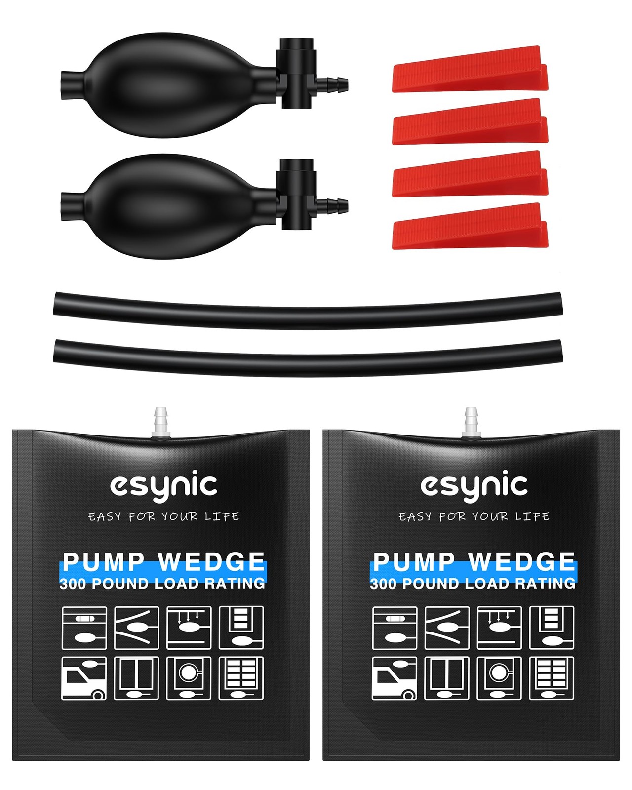 eSynic 2 Pack Air Wedge Bag Kit – 300lbs Heavy-Duty TPU Door Lifting Black