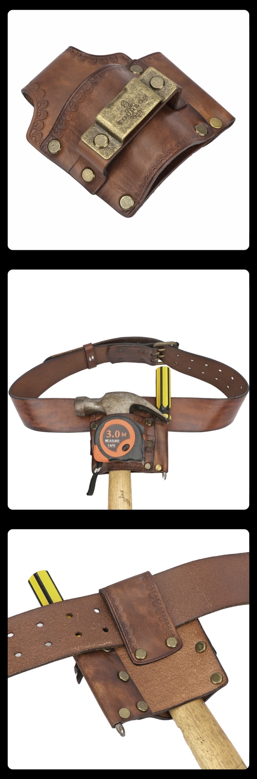 TOURBON 3-in-1 Workshop Tool Belt Holster Hammer Tape Measure Screwdriver Pliers