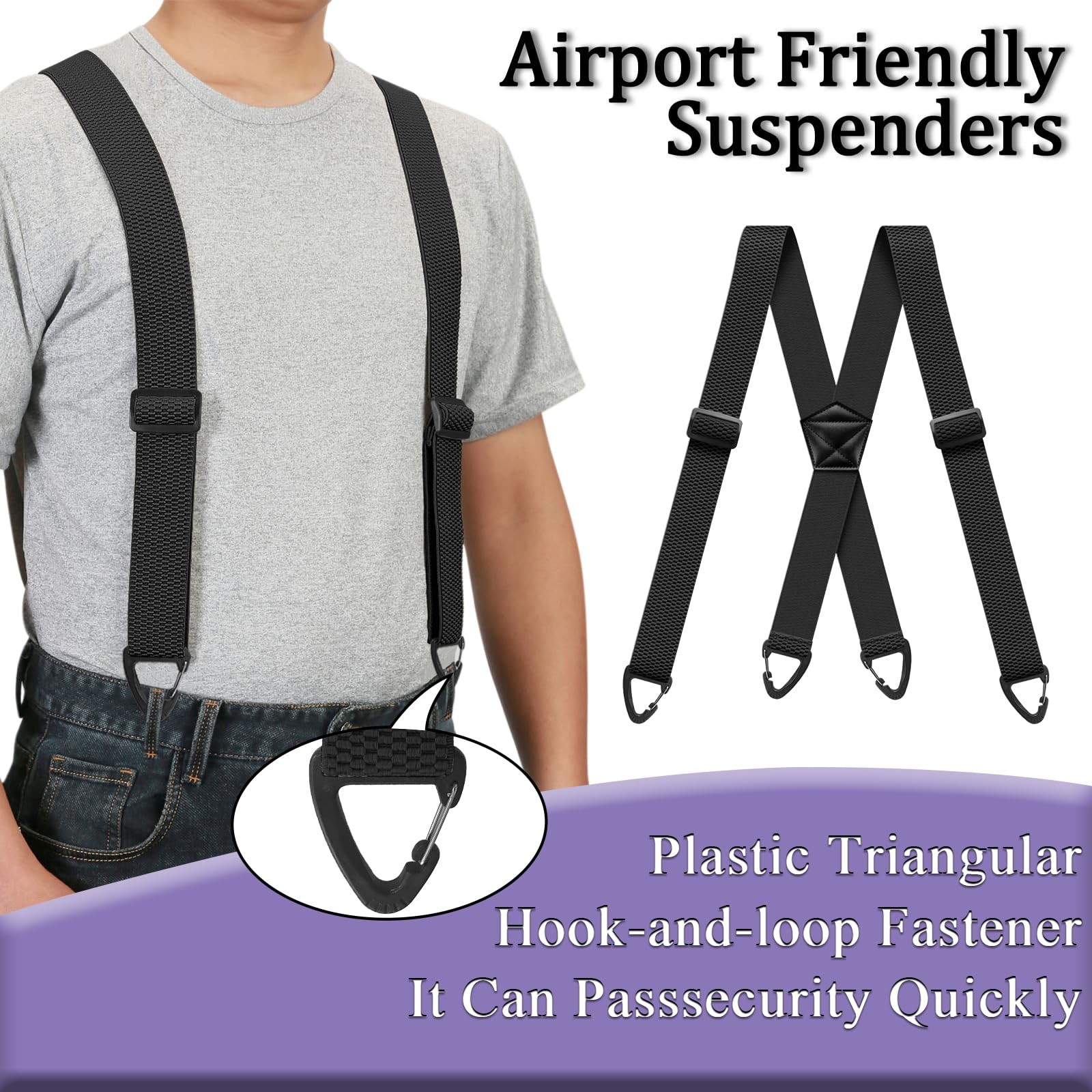 Hidden Suspenders for Men 1.6 Inch Wide X Back Adjustable 120cm, Black