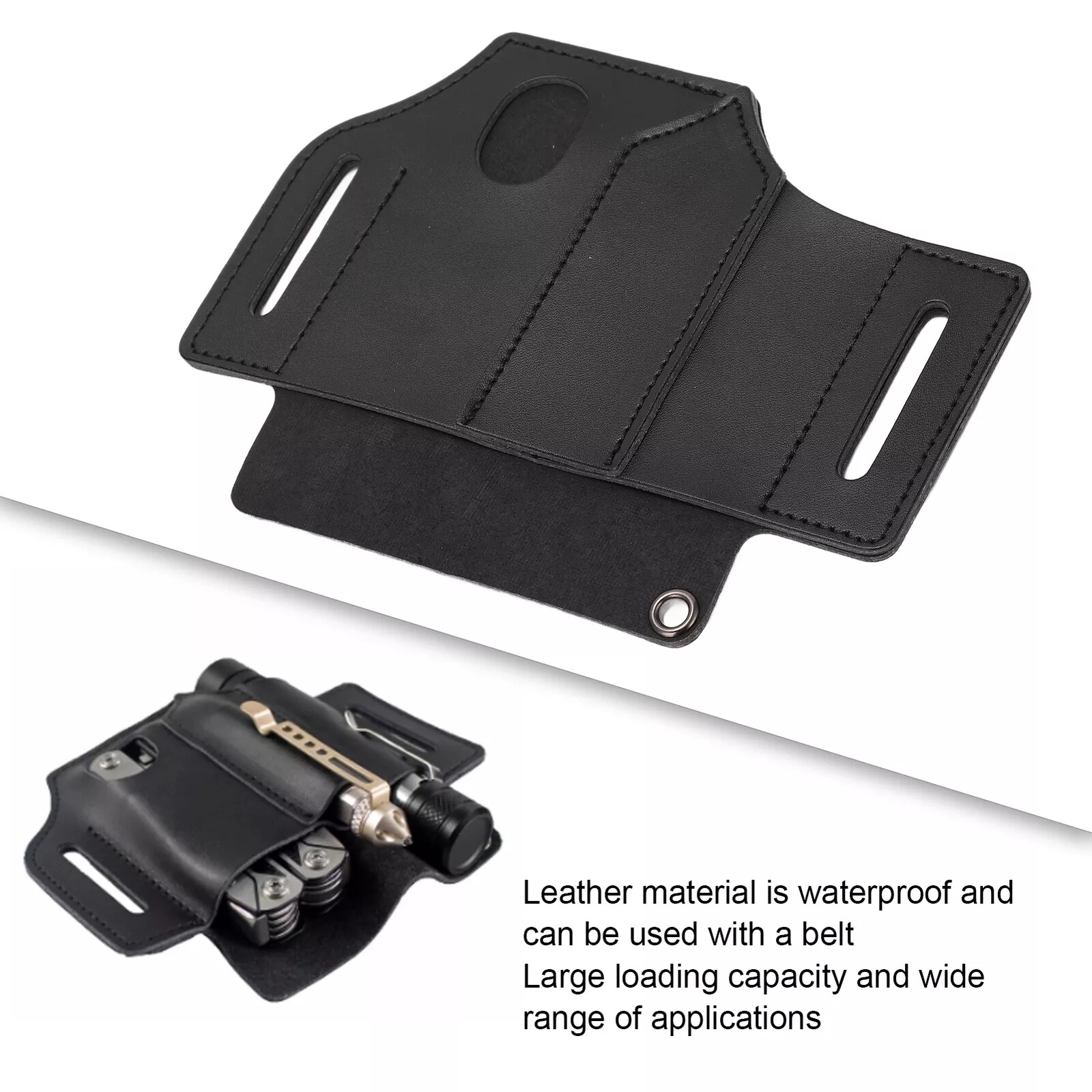 Multitool Leather Sheath EDC Pocket Organizer Tool Holder for Flashlight & Knife