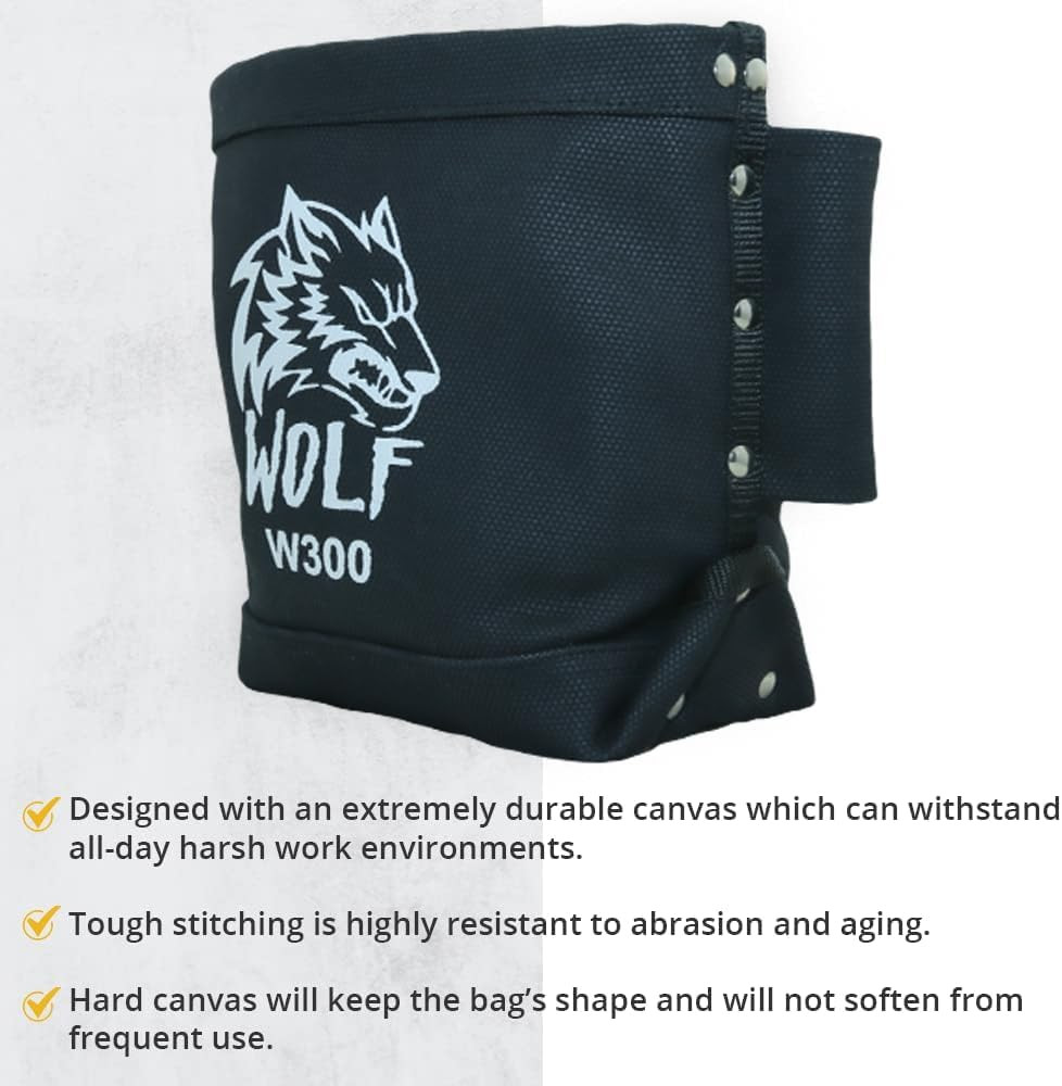 Wolf Black Canvas Tool Pouch, Tunnel Belt Loop, Bull Pin Loops & Bolt Bag Tote