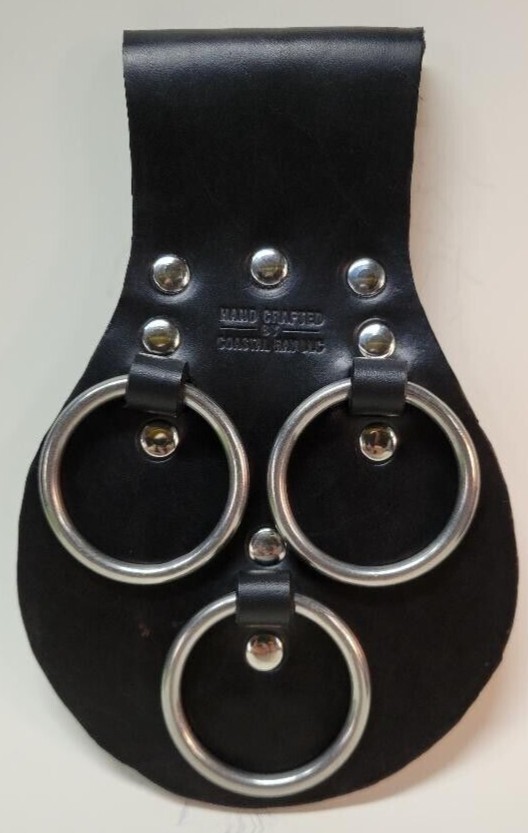Iron Worker’s Leather Spud Wrench Holder with 2inch Stainless Steel Rings- Black