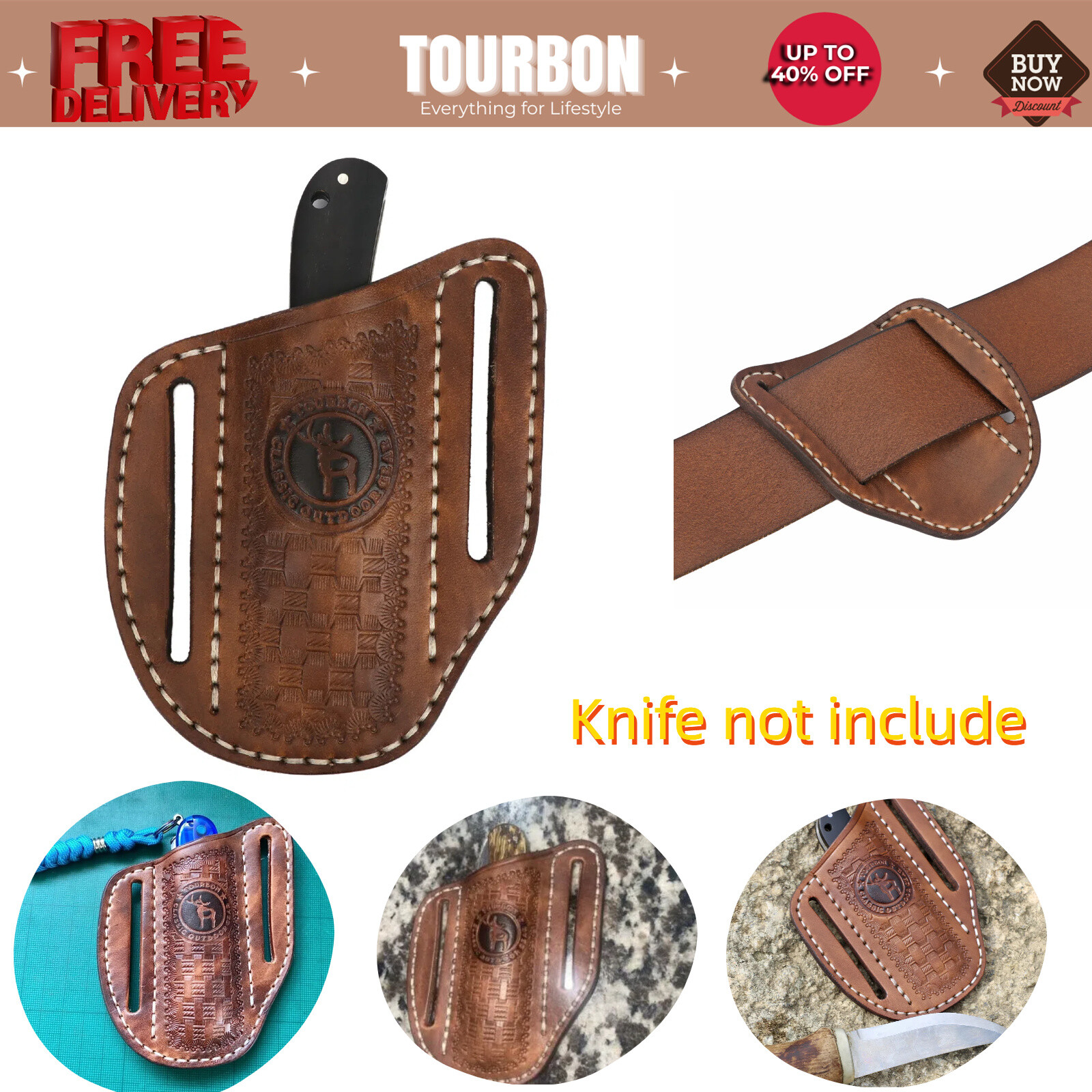 Tourbon Leather Folding Knife Sheath Belt Carrier Pouch EDC Trapper Knife Pocket