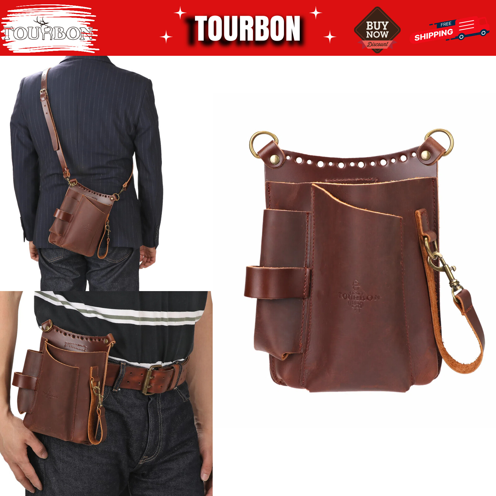 TOURBON Leather EDC Garden Tool Pliers Carry Pouch Belt Bag Phone Case Crossbody