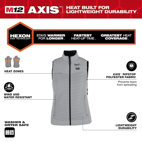 Milwaukee Tool F300e-212X Axis Heated Vest, Polyester, 2 To 8 Hours Heating