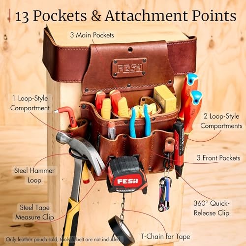 Leather Electrician Tool Pouch – 13-in-1 Top Grain Leather Electrician Cherry