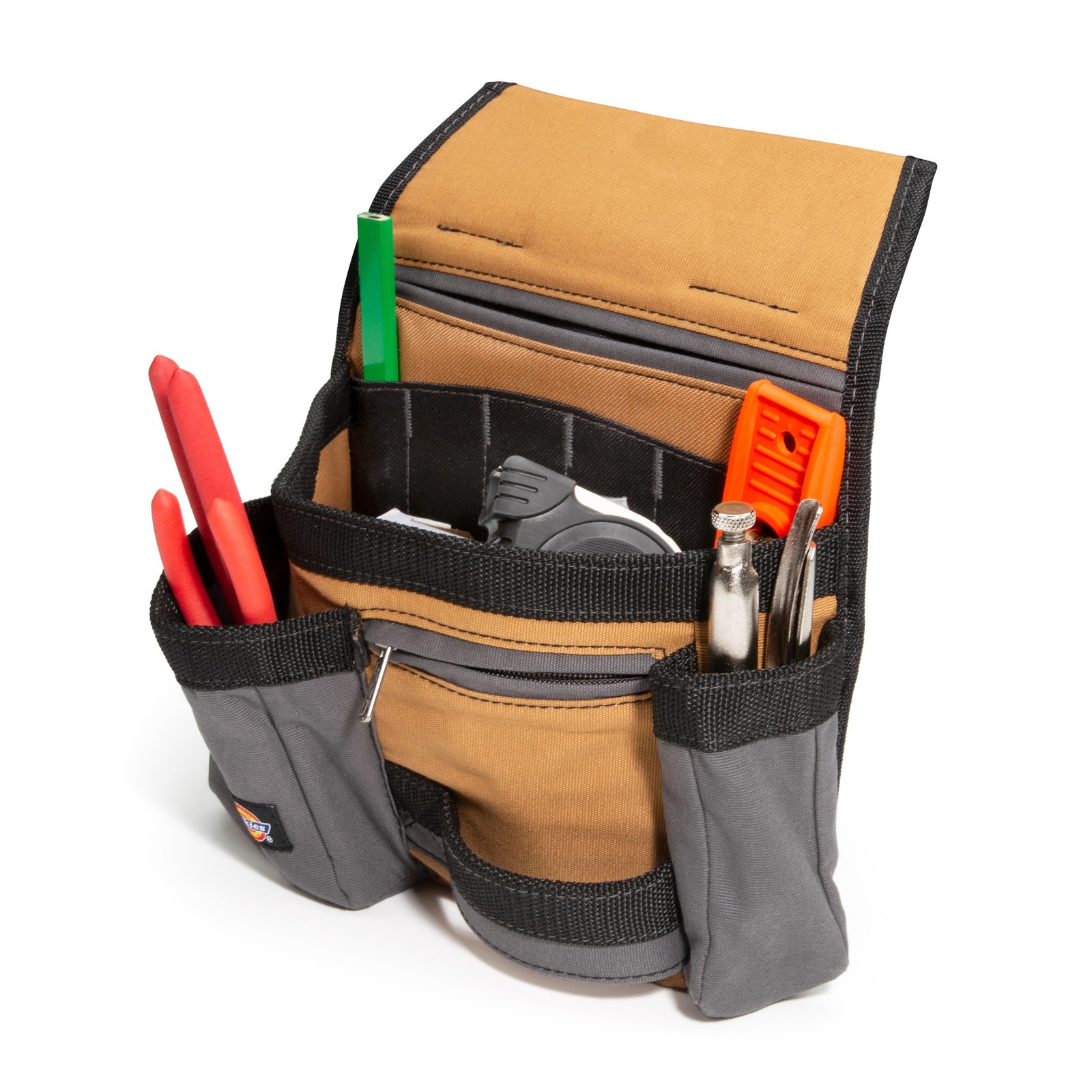 Tool Belt Pouch 11 Pocket Webbing Reinforced Gray Tan Dickies 57019