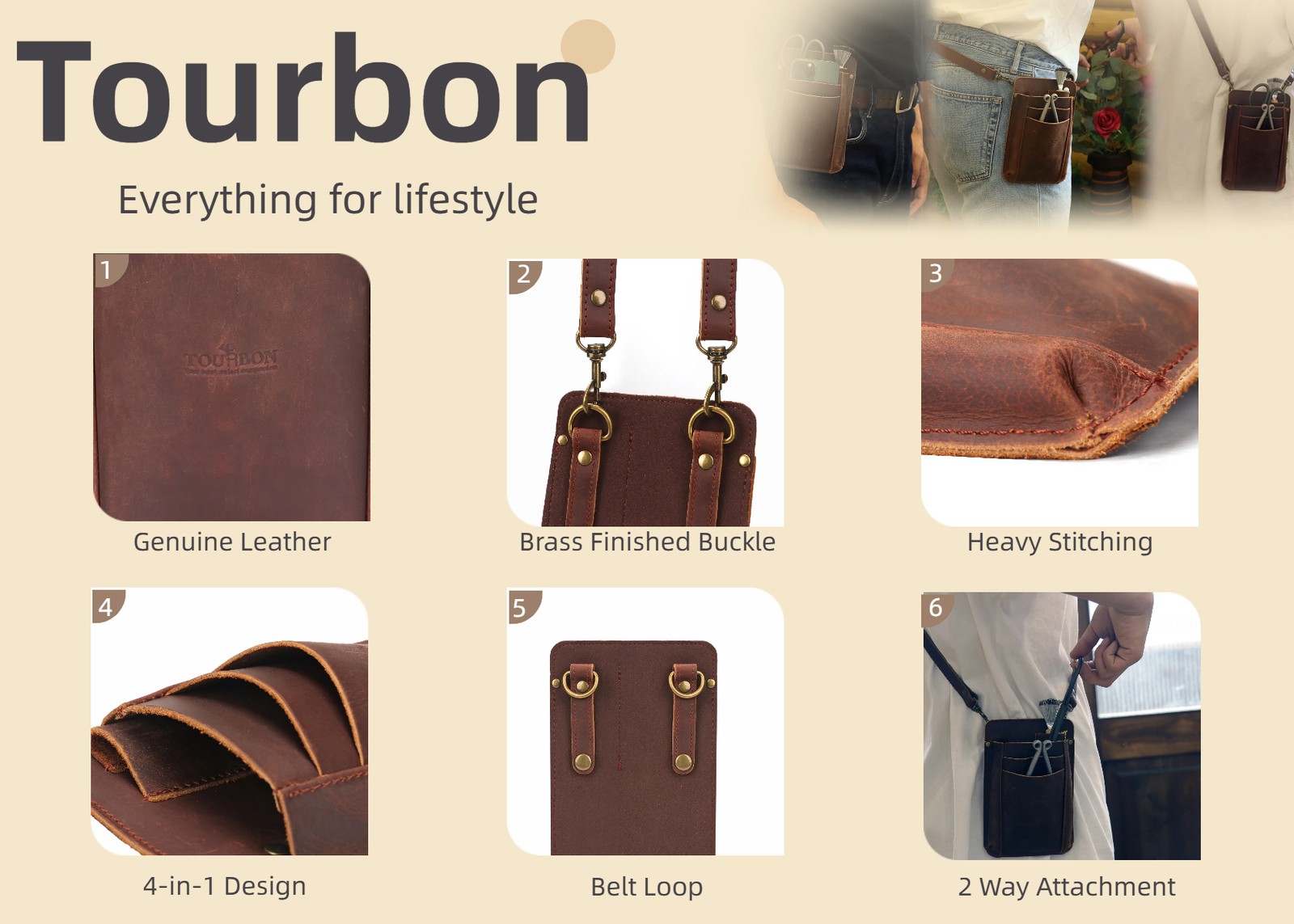 Tourbon Leather Garden Florist Tools Organizer Belt Carry Bag Pouch Pocket Pack