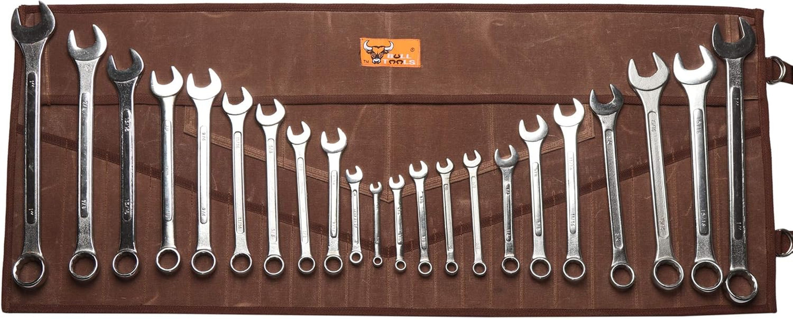 BULL TOOLS 26 Pocket Wrench Organizer Roll-Up Bag Handcrafted Waxed Canvas Tool