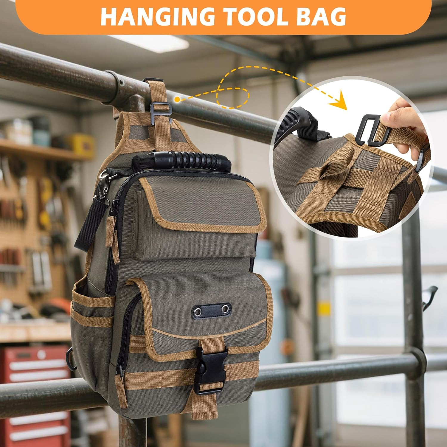 Electrician Tool Pouch Bag, Zippered HVAC Tool Organizer with Ergonomic Handle a