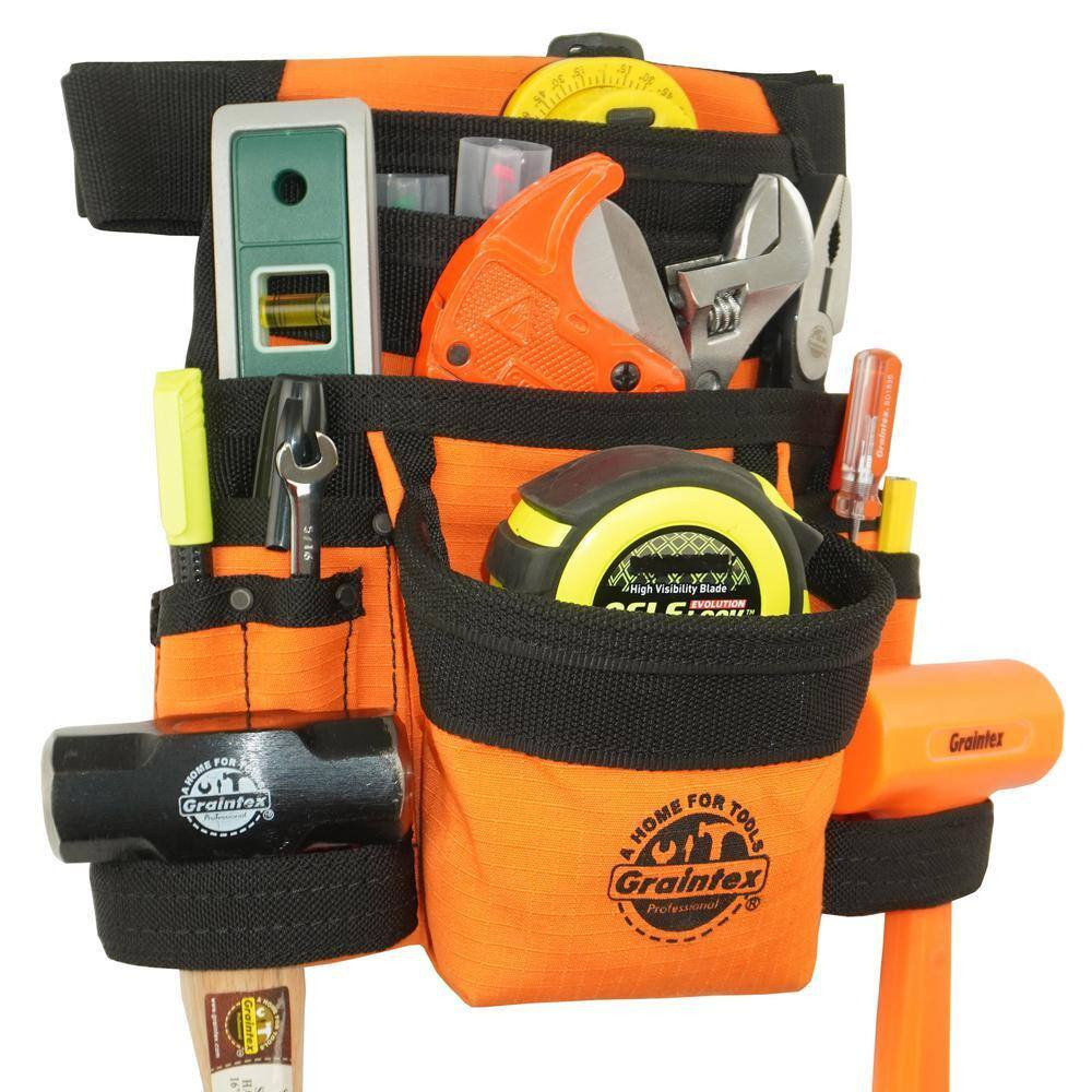 Orange Canvas 10-Pocket Tool Pouch with Belt
