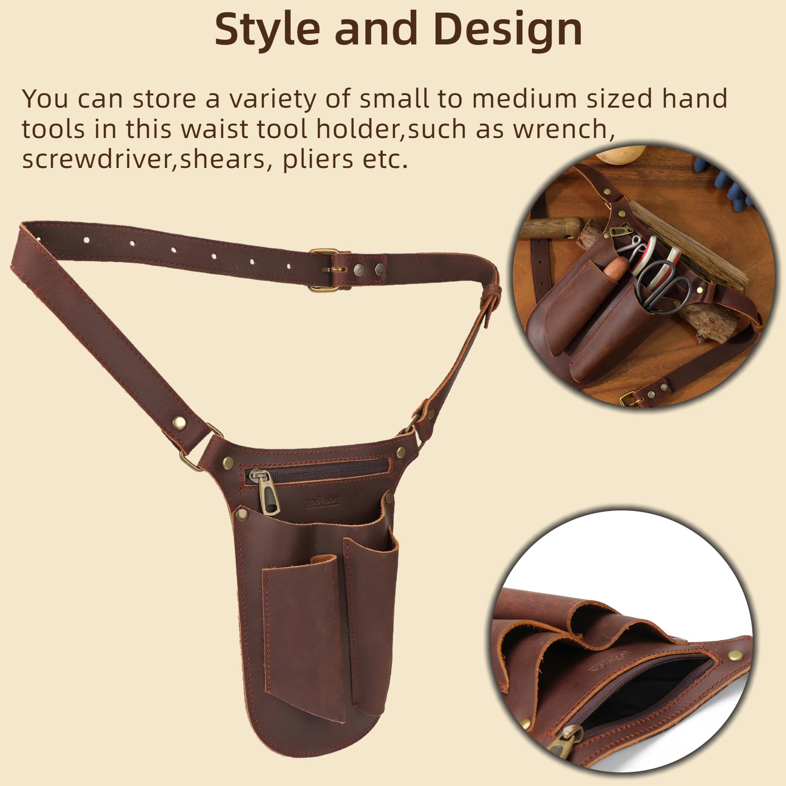 TOURBON Leather Garden Tool Florist Organizer Belt Bag Storage Phone EDC Case