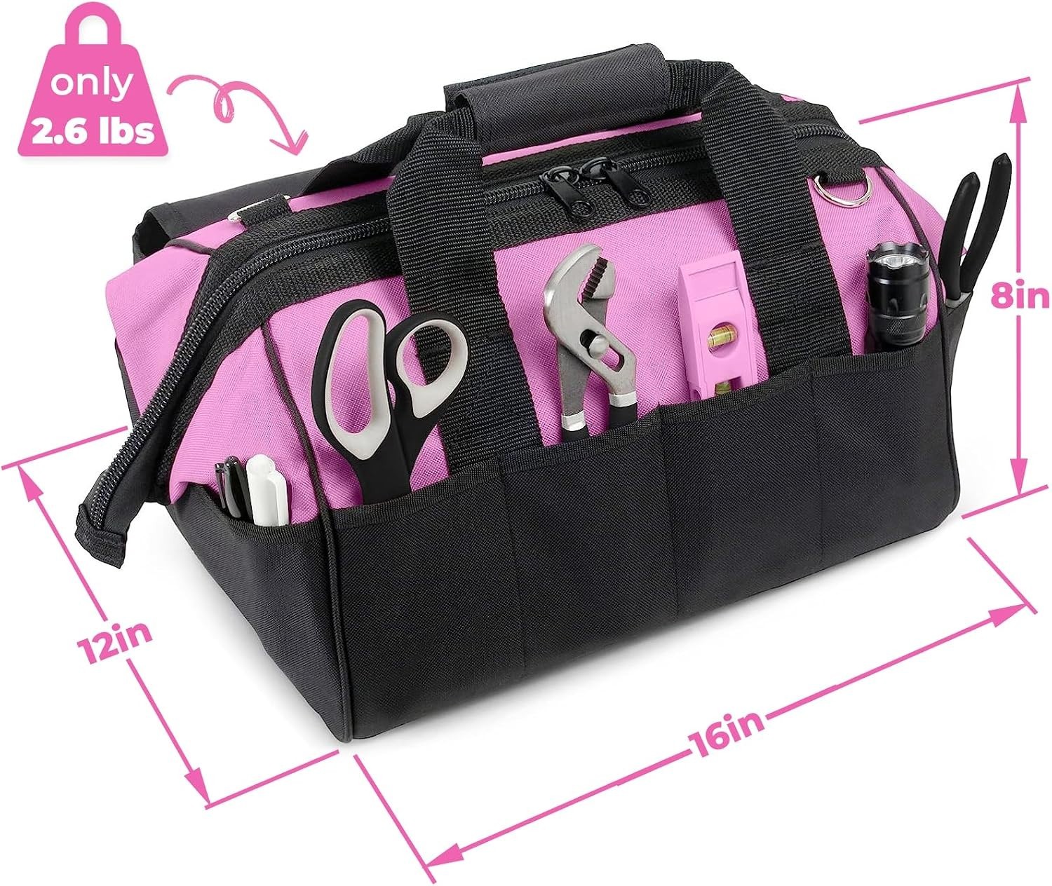 Pink Tool Bag for Women -16″ Tool Tote Bag w/ 22 Storage Pockets – Womens Sma…