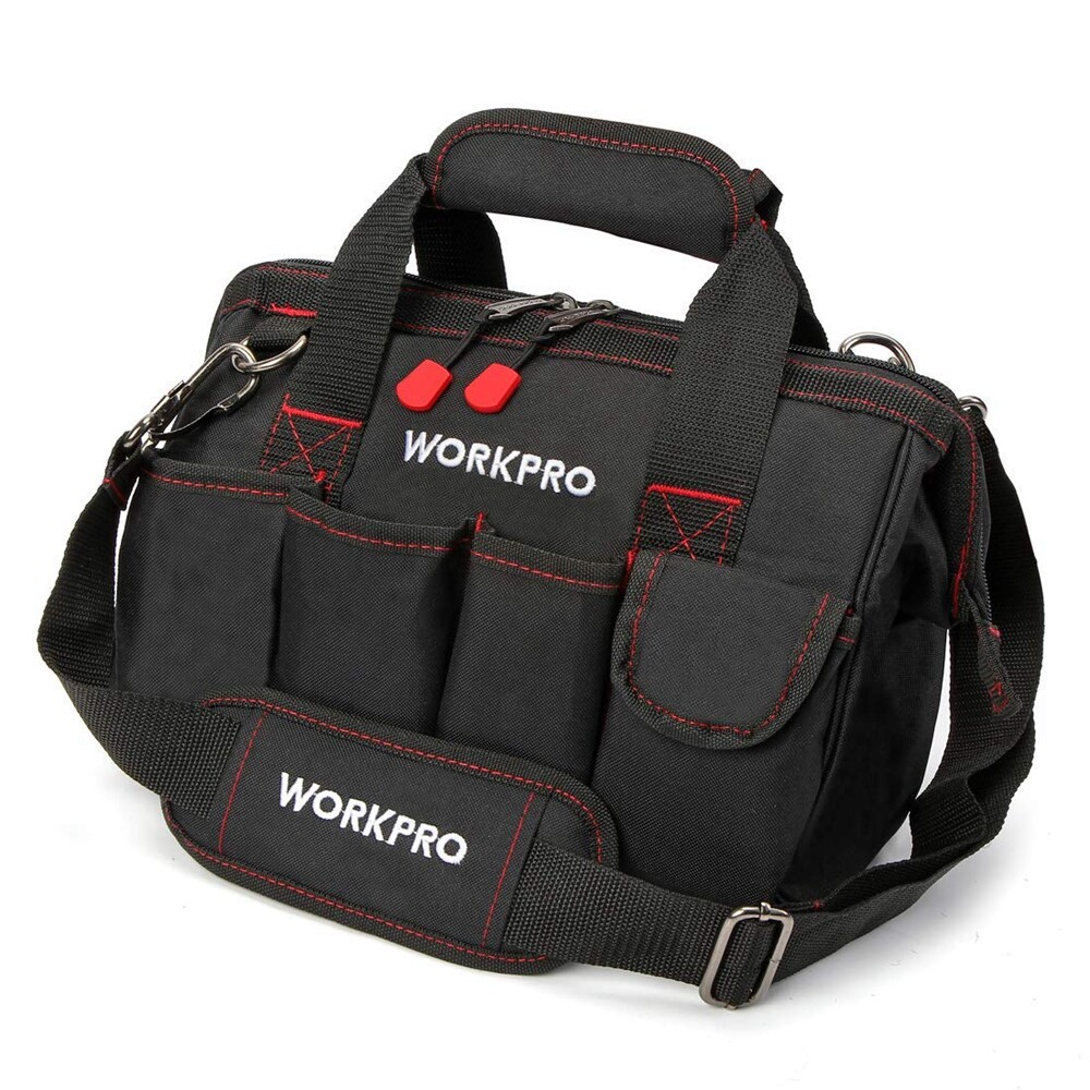Workpro 12″ Compact Close Top Wide Mouth Storage Tool Bags 500D Polyester Fabric