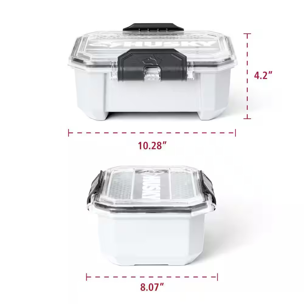 Husky Heavy Duty 0.8 gal Compact Waterproof White Storage Tote with Lid (4-Pack)