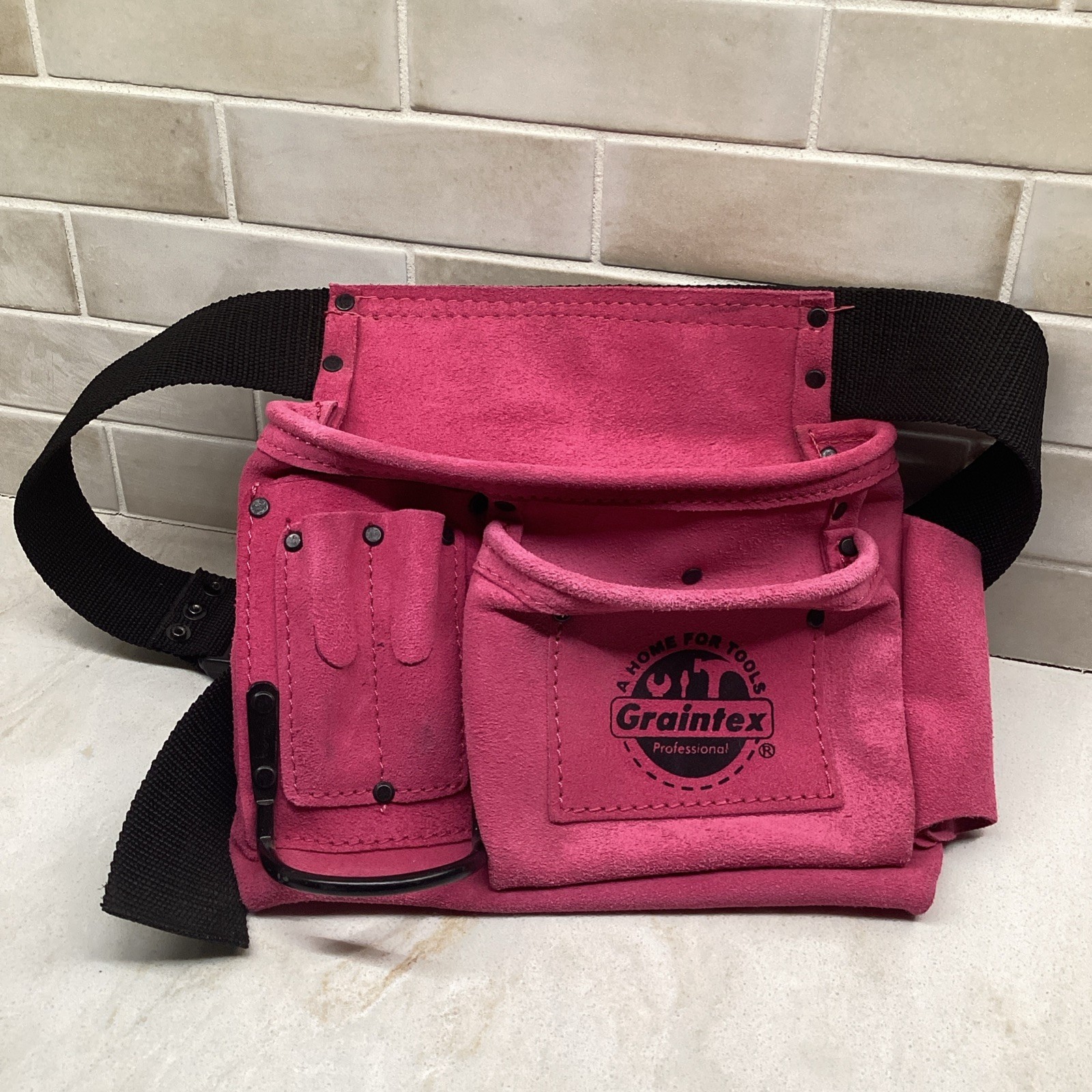 Graintex 5 Pocket Suede Leather Hot Pink Tool Belt Bag Utility Womens SS2081