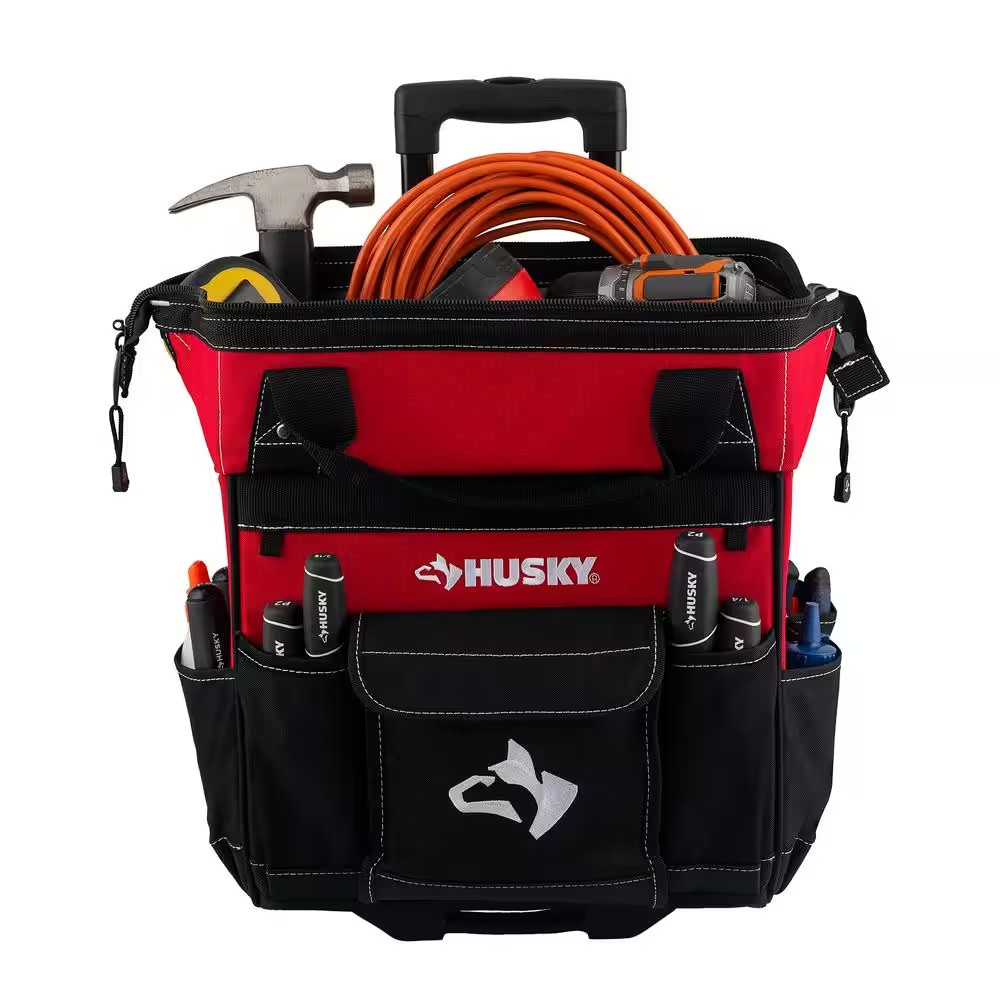 14 in Rolling Tool Tote Bag Heavy Duty Wheels Telescoping Handle Water Resistant