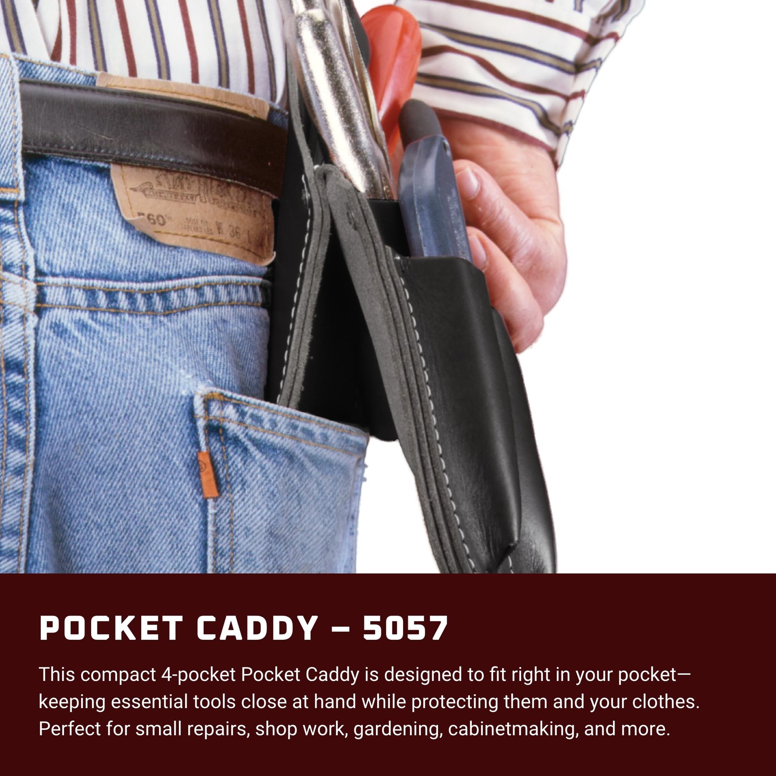 Pocket Caddy Tool Holder Utility Belt Organizer Black Leather