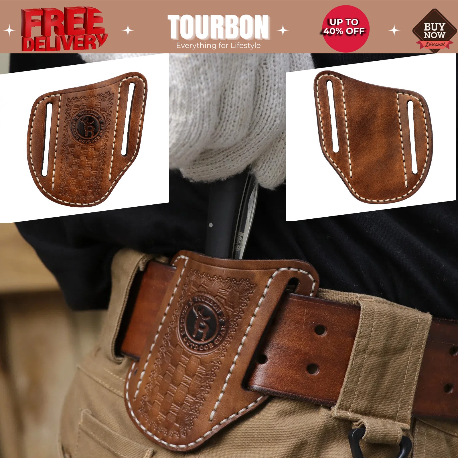 Leather Folding Knife Sheath Belt Pouch EDC Pocket Knives Holder Compact