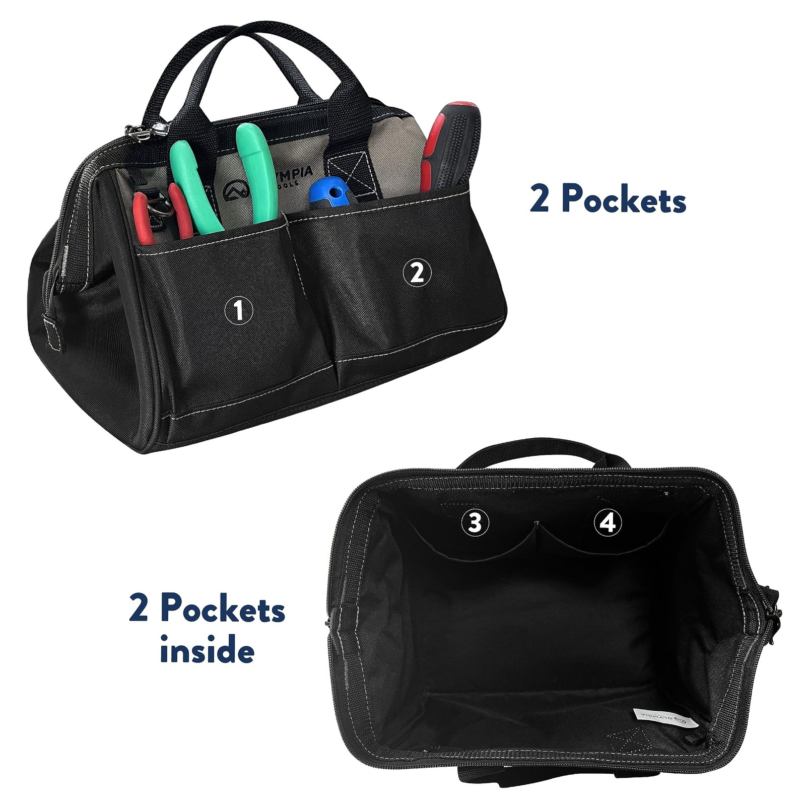 Olympia Tools Bag 12 Inch, Heavy Duty with 4 Large 12-Inch, Black