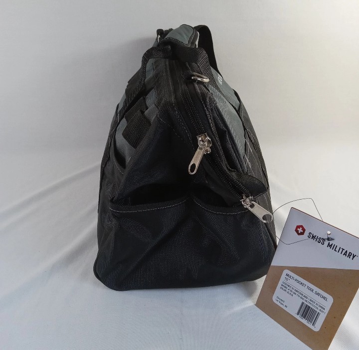 NEW Swiss Military Multi Pocket Tool Satchel Large Black & Gray 16″ Heavy Duty