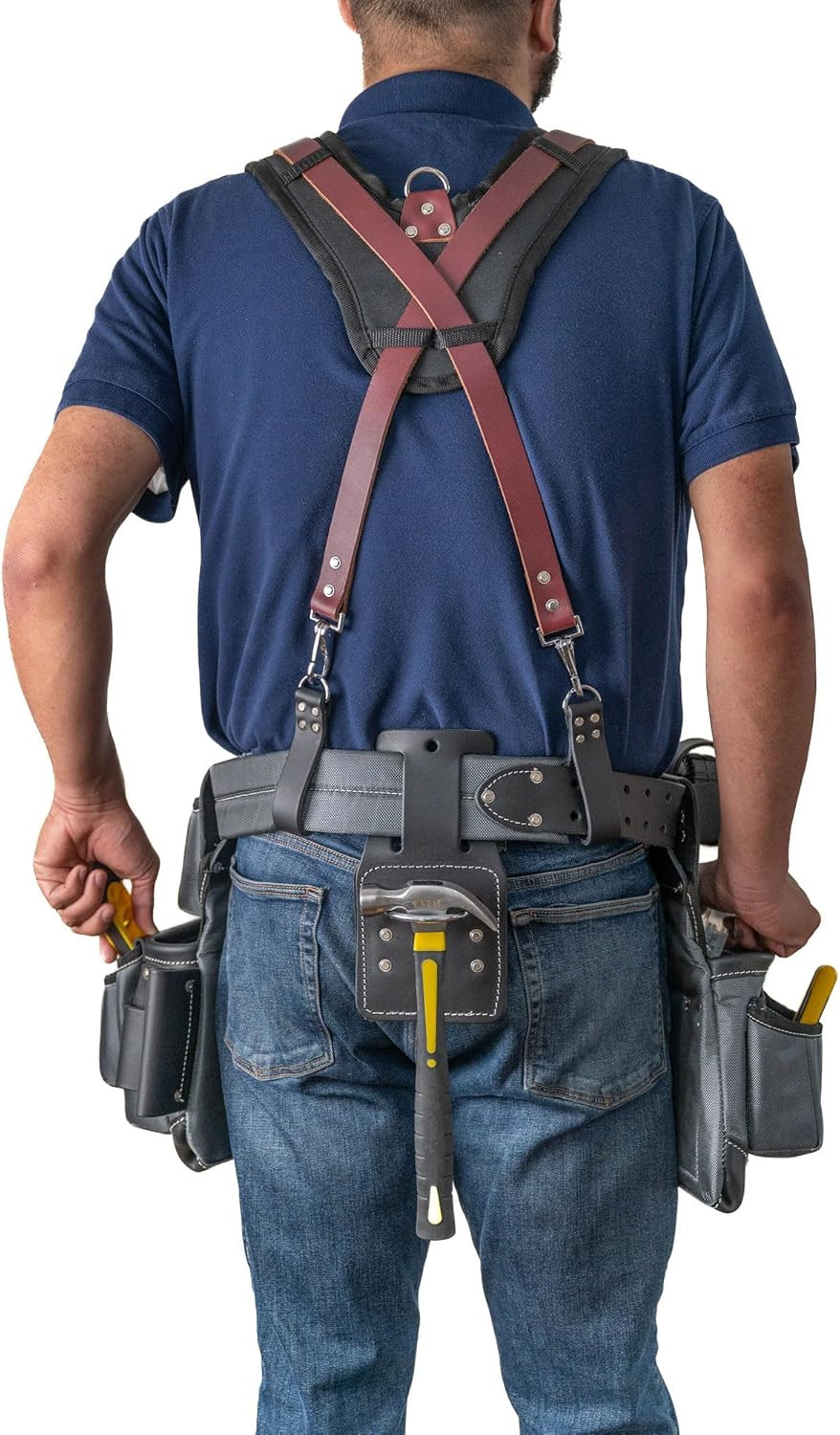 Leather Padded Tool Belt Suspenders W/Chest Strap| Pencil Sleeve| Comfortable &