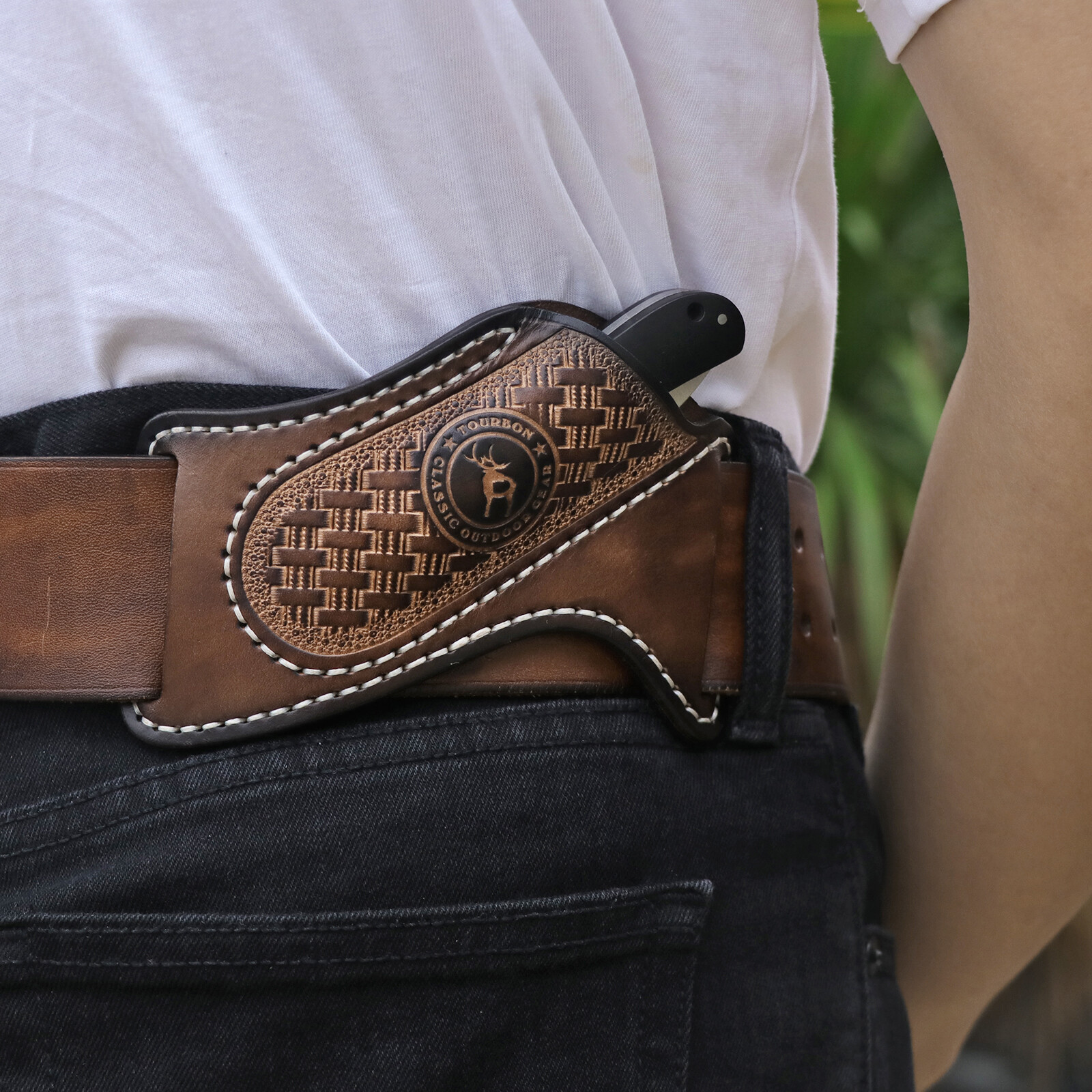 TOURBON Leather Folding Blade Knife Sheath Belt Pouch EDC Knives Pocket Camping