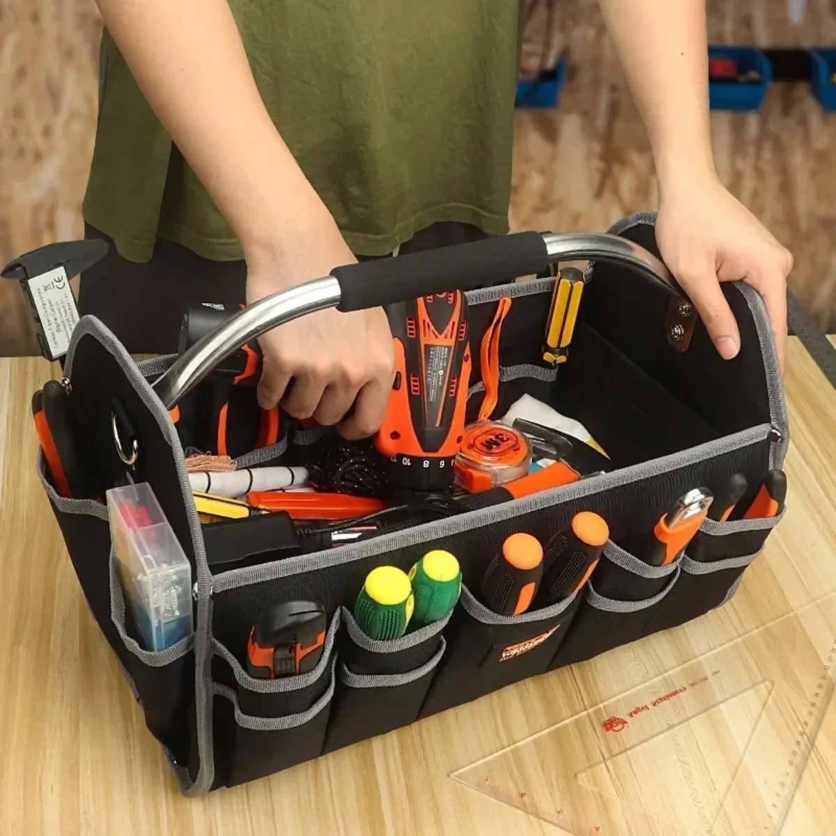 1680D Oxford Cloth Tool Bag Iron Tube Multifunctional Electrician Tools Storage