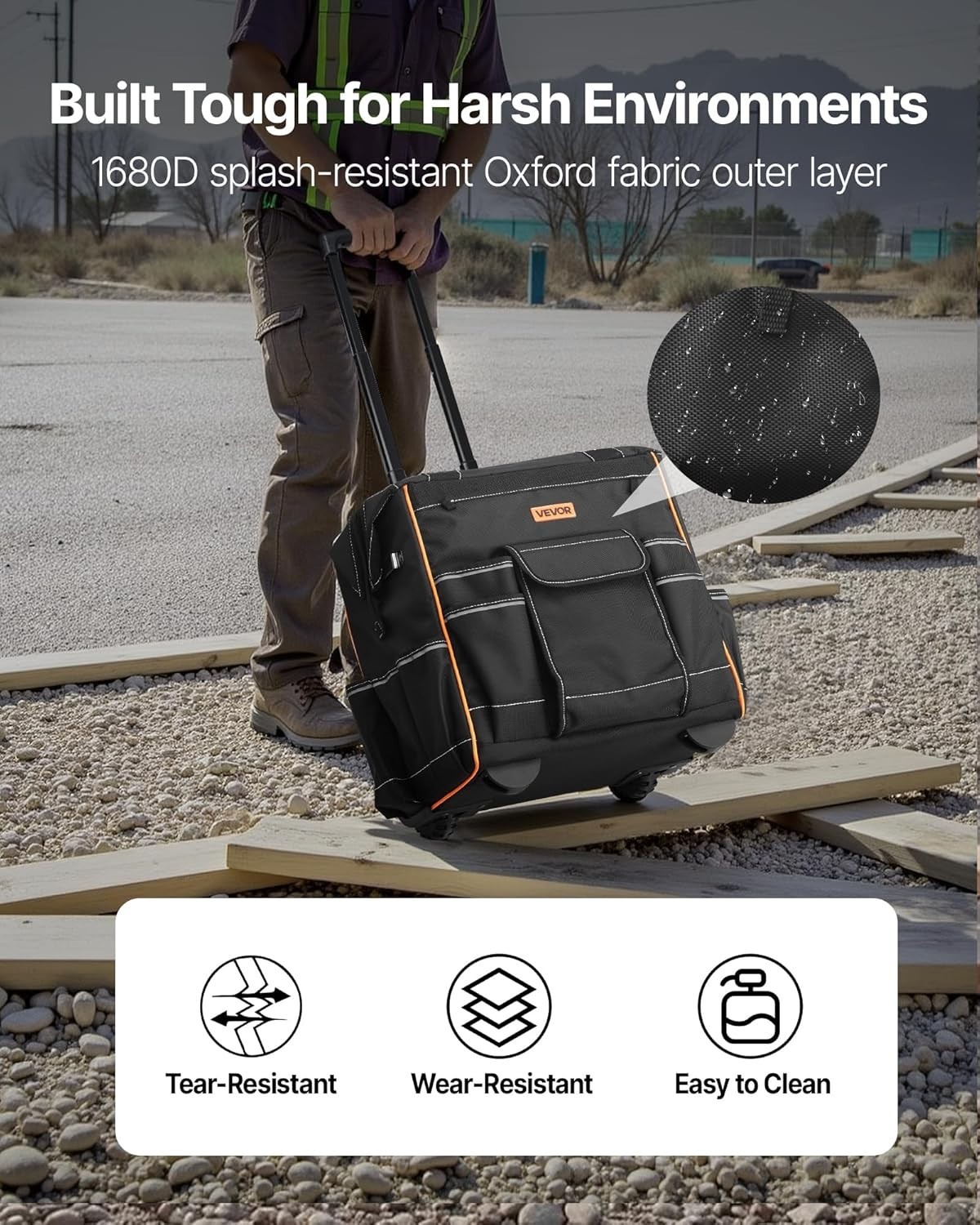 15″ Rolling Tool Bag, 110 lbs Load Capacity, 25 Pockets Heavy Duty Roller Too…