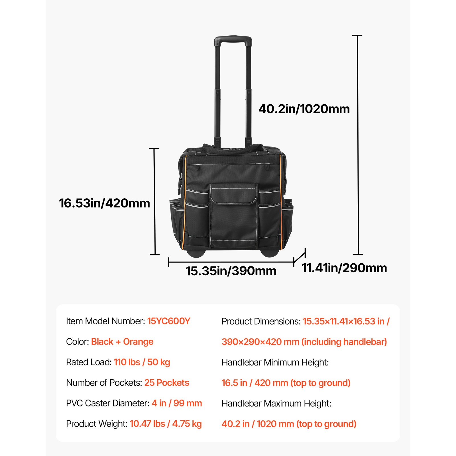 Uimoso Rolling Tool Bag with 25 Pockets and Durable Wheels for Heavy Tools
