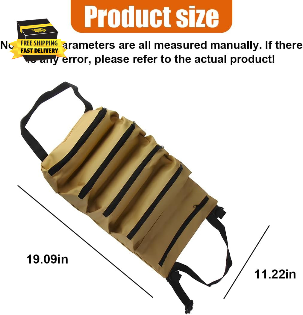 Car Seat Organizer, Oxford Cloth Roll up Tool Bag with 5 Zipper Pockets, Hanging