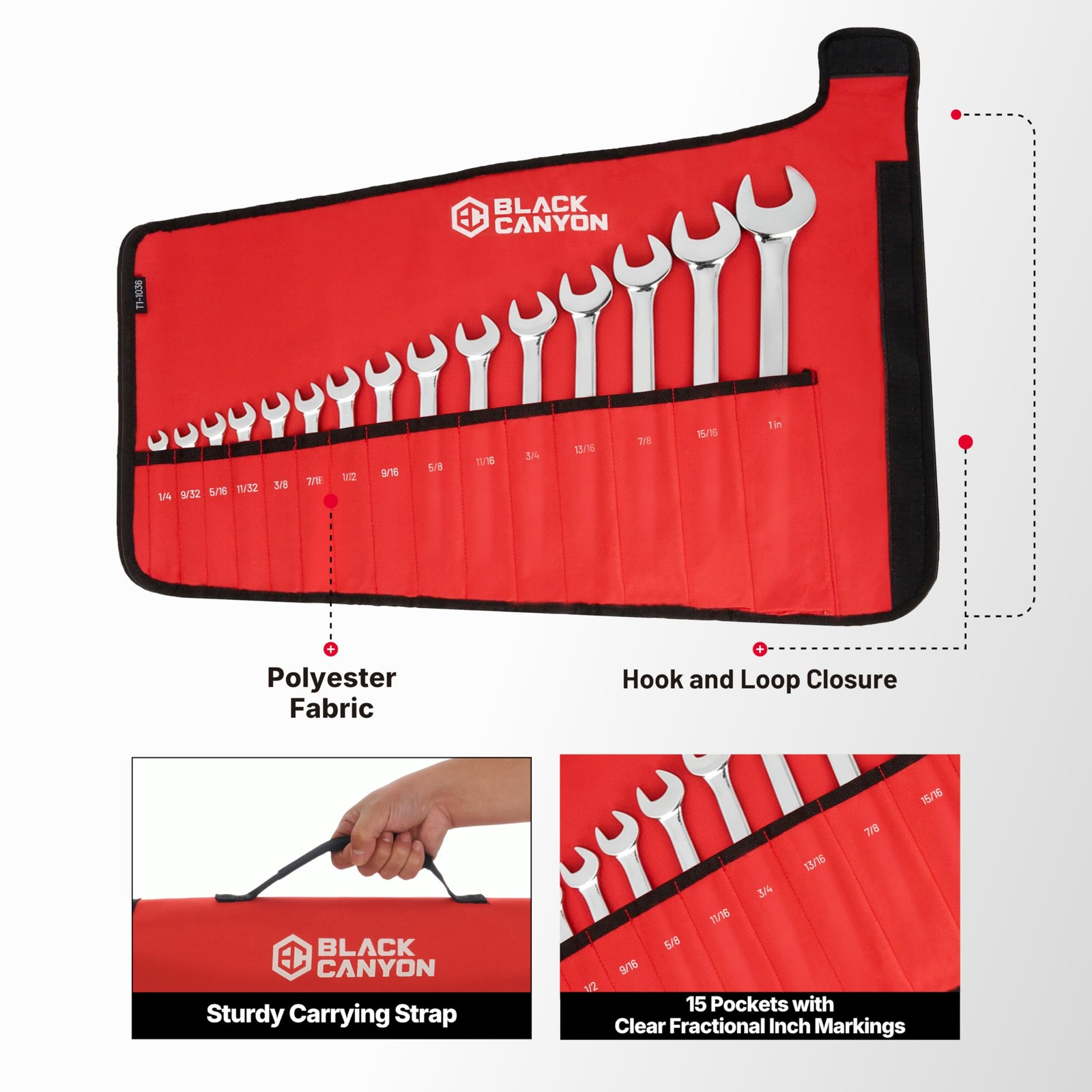 Wrench Pouch, Wrench Pouch Roll Up, 15 Pockets, Ranging of 1/41 inch, Waterpr…