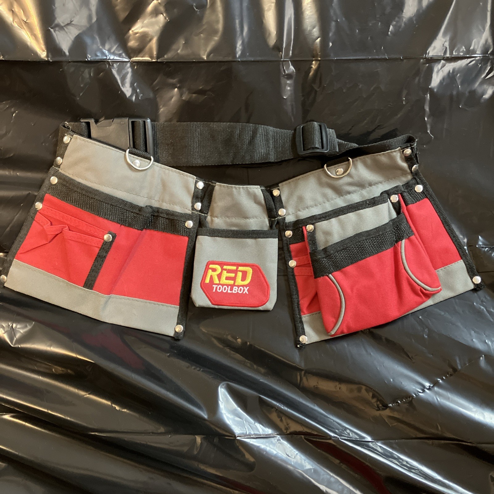 RED TOOLBOX Adjustable Fabric Tool Belt Red Gray Black