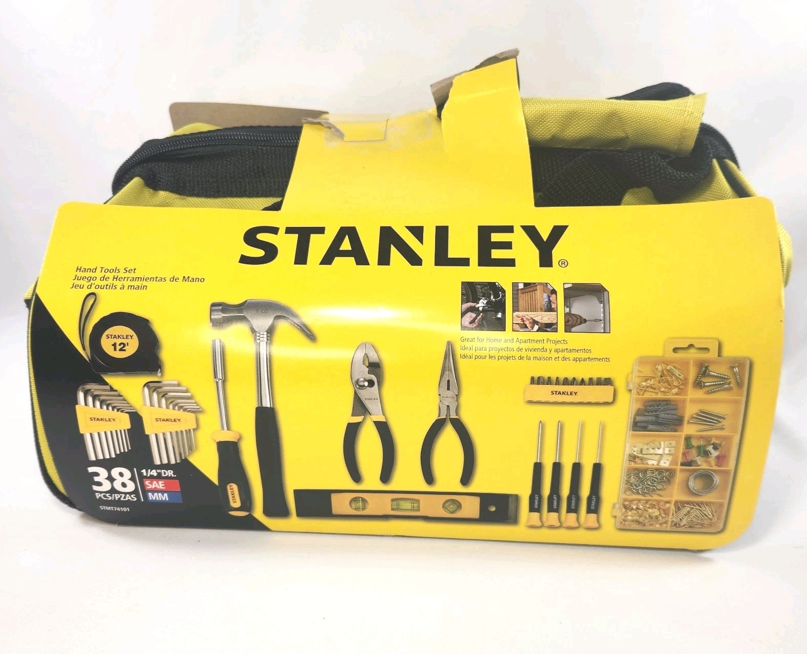 38 Pc. Stanley Hand Tools Set For Household STM17401 Yellow/Black Tote Bag