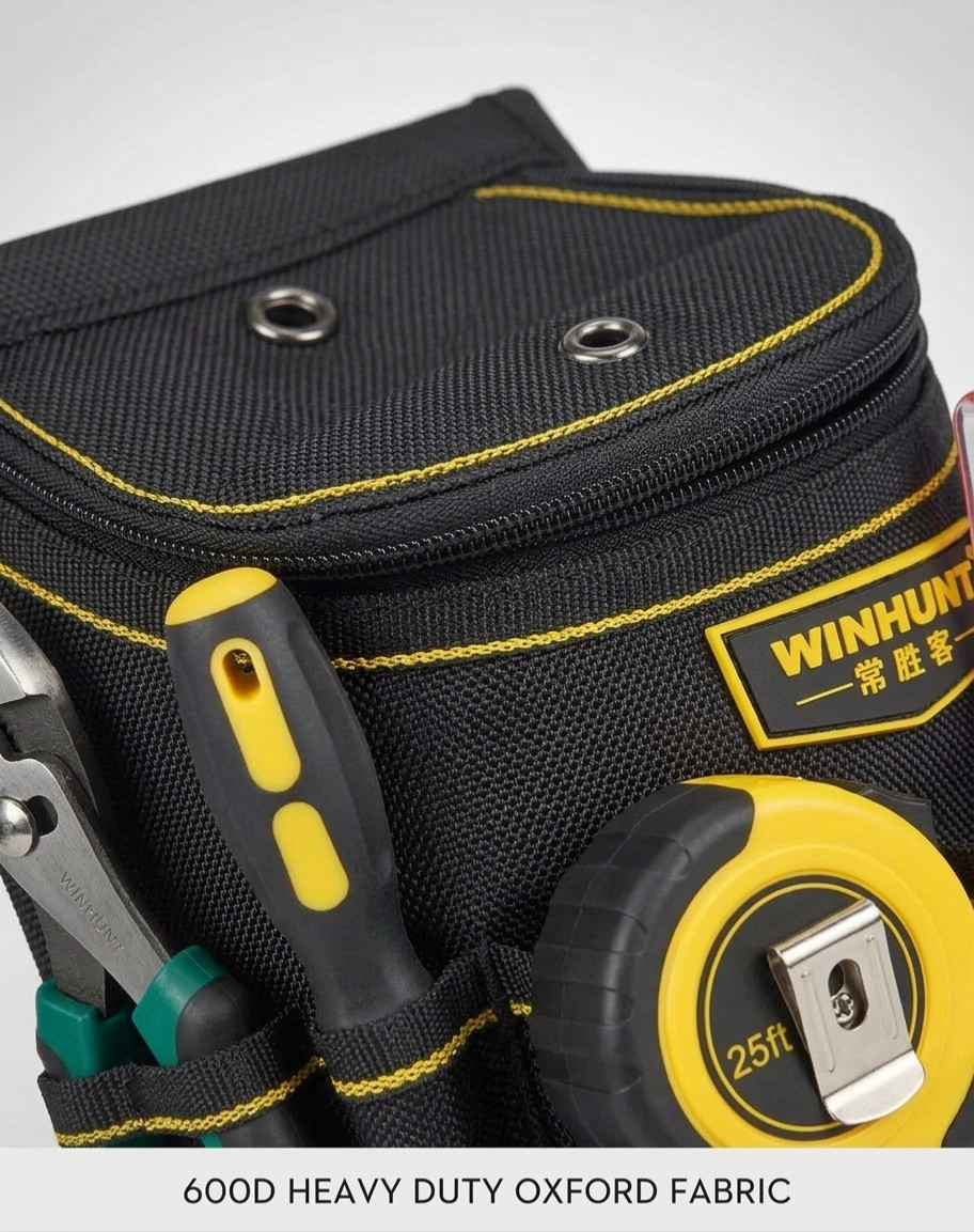 Professional 15-Pocket Tool Belt Pouch Heavy Duty Electrician Waist Bag Black